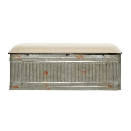 Grey Iron & Fabric Farmhouse Bench